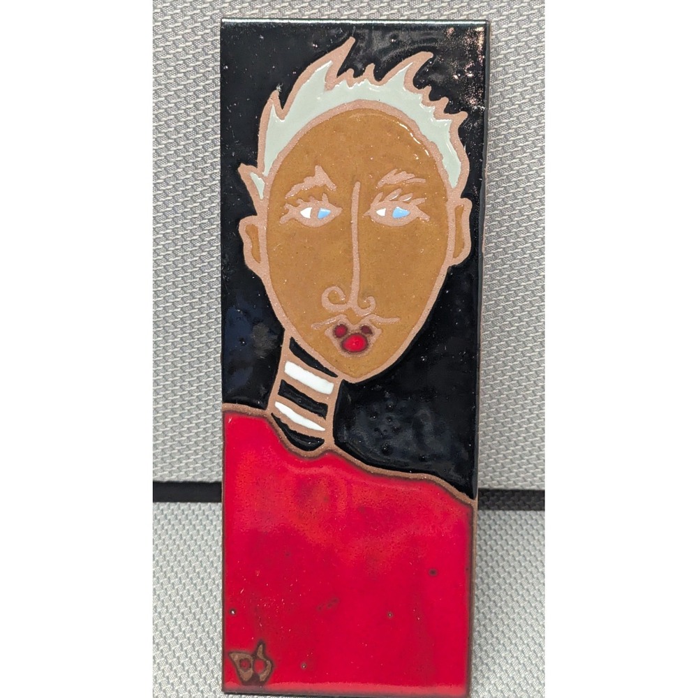 Hand Painted Ceramic Portrait Tile Wall Art Signed DS Una Fortuna 10